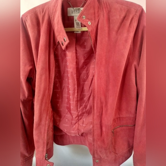 Liz Golf by Liz Claiborne Suede Lined Zip Up Jacket Snap Collar Sleeves S - Picture 8 of 12